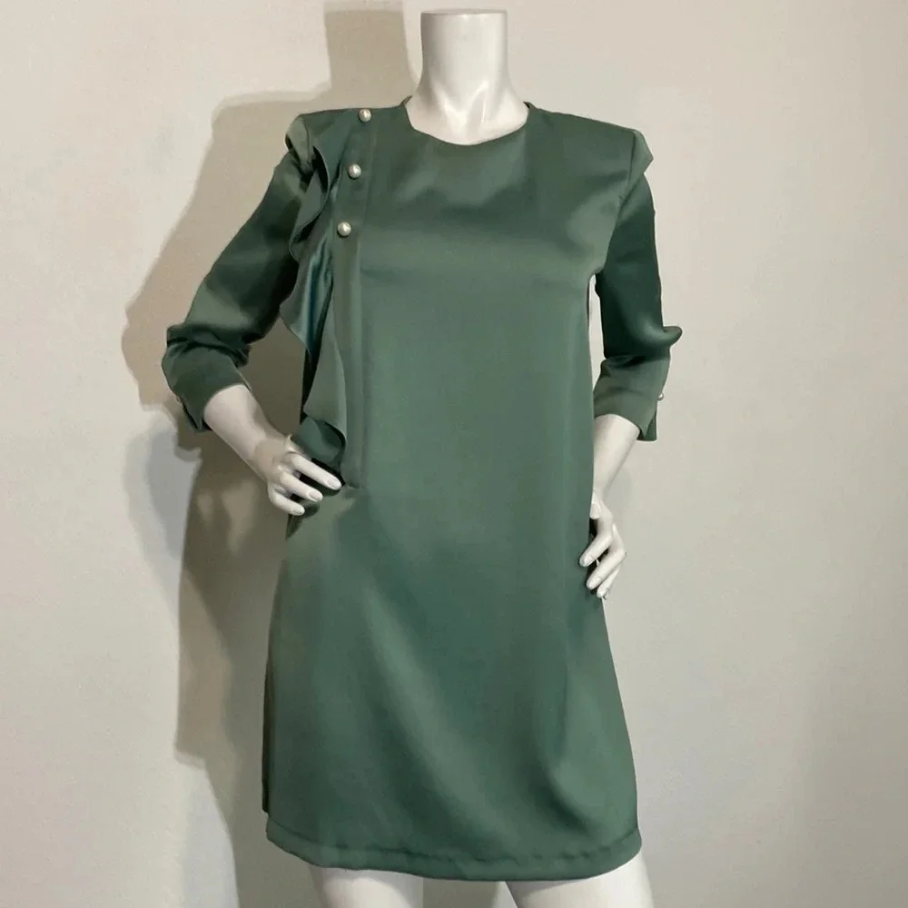 Zara Green Mini Dress with Ruffle Detail - Picture 3 of 10